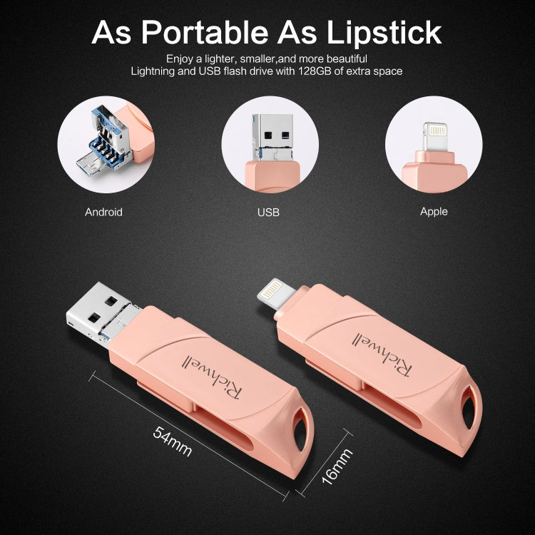 Richwell  DXZ64 USB Flash  Disk 64G 3 in 1  Micro USB + 8 Pin + USB 3.0 Compatible IPhone & IOS(Rose Gold) - free shipping - PMC Jewellery - Order now!