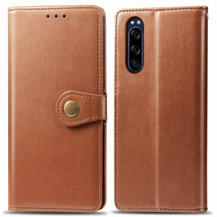 For Sony Xperia 5 Retro Solid Color Leather Buckle Phone Case with Lanyard & Photo Frame & Card Slot & Wallet & Stand Function(Brown) - Sony Cases by PMC Jewellery | Online Shopping South Africa | PMC Jewellery | Buy Now Pay Later Mobicred