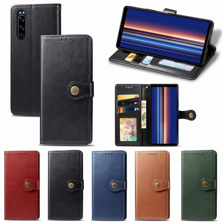 For Sony Xperia 5 Retro Solid Color Leather Buckle Phone Case with Lanyard & Photo Frame & Card Slot & Wallet & Stand Function(Brown) - Sony Cases by PMC Jewellery | Online Shopping South Africa | PMC Jewellery | Buy Now Pay Later Mobicred