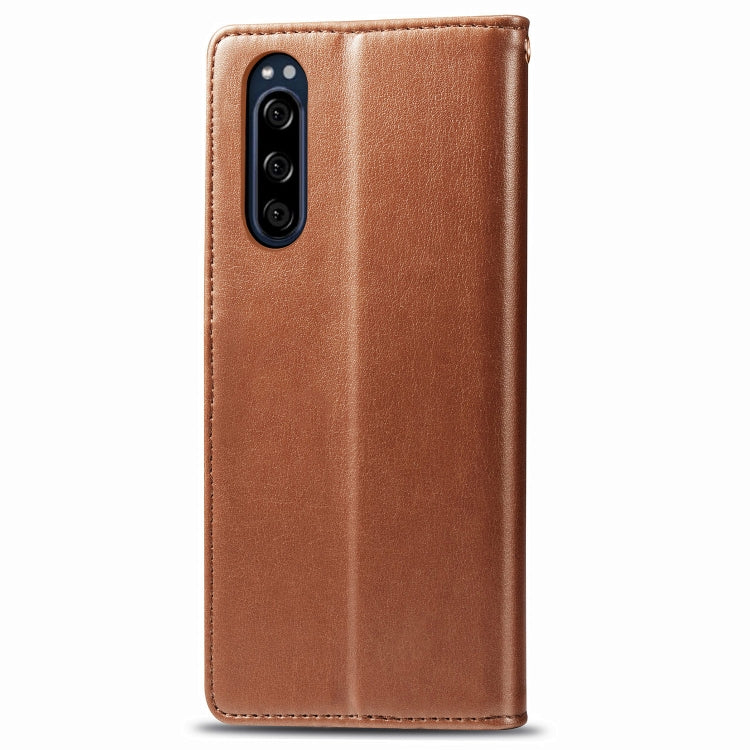 For Sony Xperia 5 Retro Solid Color Leather Buckle Phone Case with Lanyard & Photo Frame & Card Slot & Wallet & Stand Function(Brown) - Sony Cases by PMC Jewellery | Online Shopping South Africa | PMC Jewellery | Buy Now Pay Later Mobicred