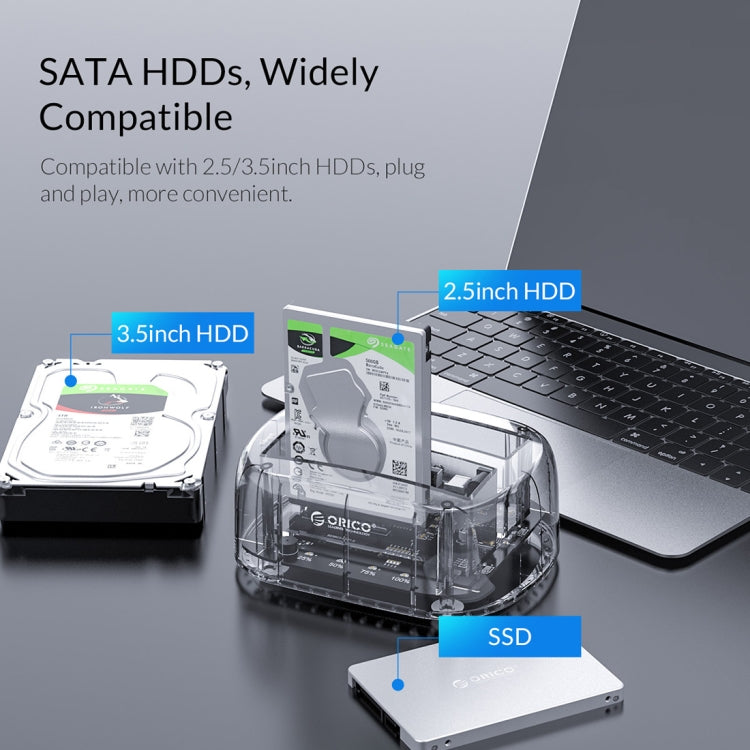 ORICO 6239U3 3.5/2.5inch 2 Bay Transparent USB3.0 Ordinary Reading & Writing Hard Drive Dock - HDD Enclosure by ORICO | Online Shopping South Africa | PMC Jewellery | Buy Now Pay Later Mobicred