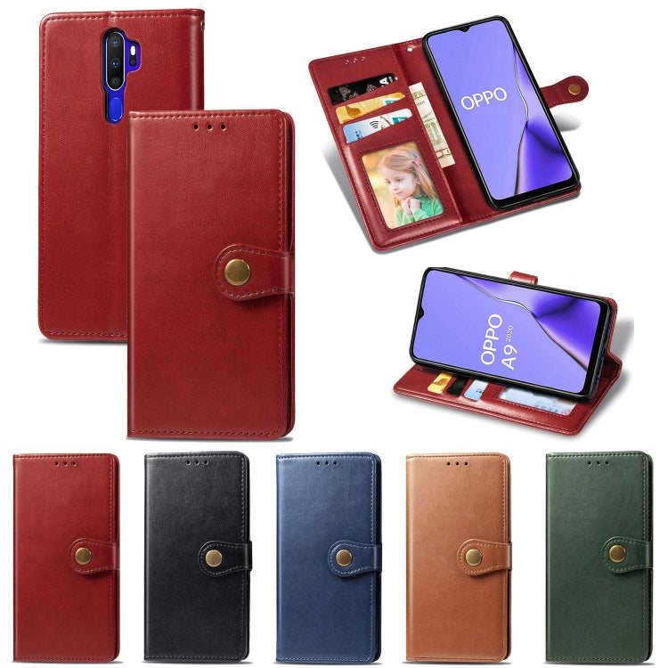 For OPPO A5 2020 / A9 2020 Retro Solid Color Leather Buckle Phone Case with Lanyard & Photo Frame & Card Slot & Wallet & Stand Function(Red) - OPPO Cases by PMC Jewellery | Online Shopping South Africa | PMC Jewellery | Buy Now Pay Later Mobicred