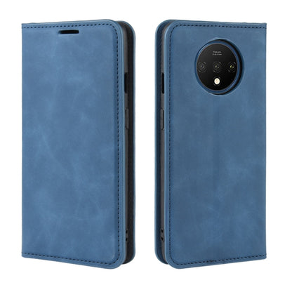 For OnePlus 7T Retro-skin Business Magnetic Suction Leather Case with Purse-Bracket-Chuck(Dark Blue) - OnePlus Cases by PMC Jewellery | Online Shopping South Africa | PMC Jewellery | Buy Now Pay Later Mobicred