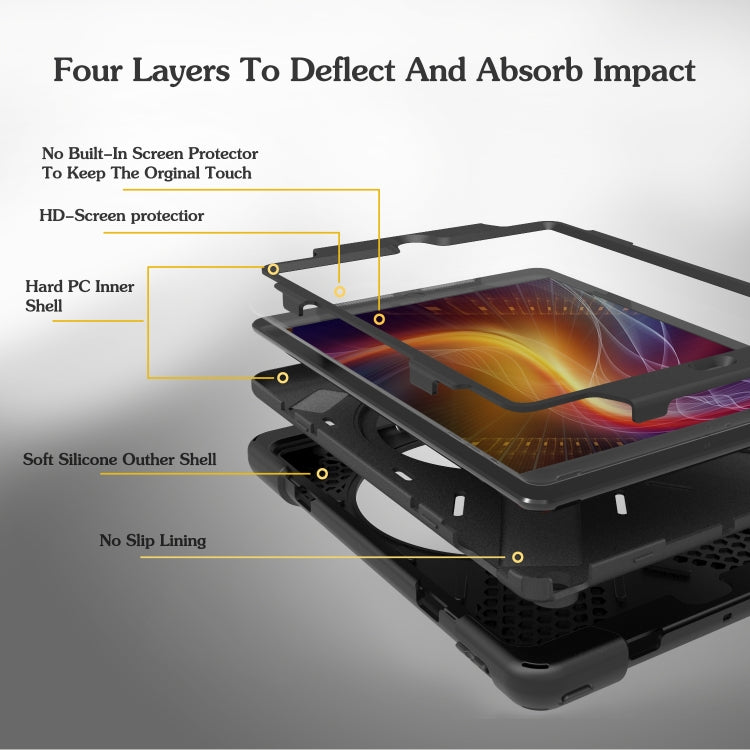 For Galaxy  Tab A 10.5 T590/T595 360 Degree Rotation PC + Silicone Protective Case with Holder & Hand-strap(Black) - Tab A 10.5 by PMC TechLife | Online Shopping South Africa | PMC TechLife