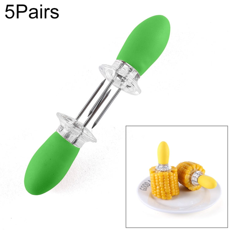 5 Pairs Outdoor BBQ Stainless Steel Corn Fork Fruit Fork Corn Device(Green) - Gadgets by PMC Jewellery | Online Shopping South Africa | PMC Jewellery | Buy Now Pay Later Mobicred