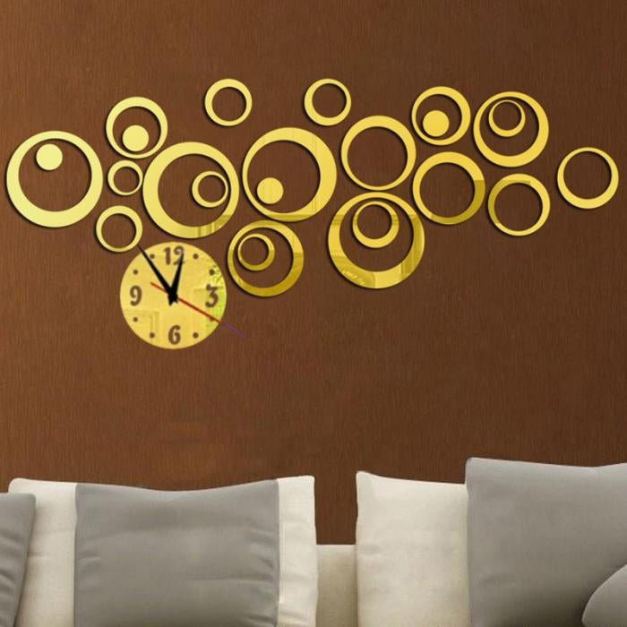 Wall Clock 3D Three-dimensional Acrylic Fashion Mirror Wall Stickers Clock DIY Circle Combination Decorative Clock(Gold) - free shipping - PMc TechLife - Order now!