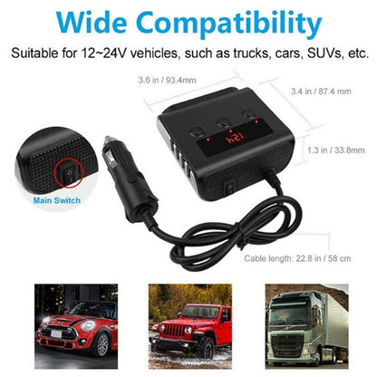 TR12 3 in 1 100W 4USB Car Cigarette Lighter with Switch Voltage Display(Black Red) - Cigar Socket by PMC Jewellery | Online Shopping South Africa | PMC Jewellery | Buy Now Pay Later Mobicred