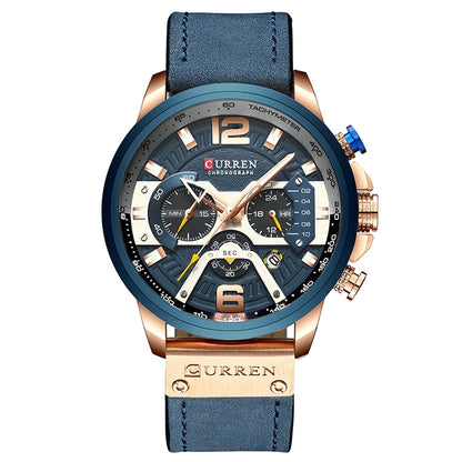CURREN M8329 Casual Sport Leather Watch for Men(Rose blue) - Leather Strap Watches by CURREN | Online Shopping South Africa | PMC Jewellery