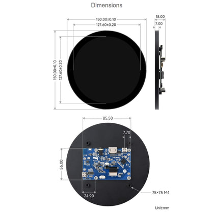 Waveshare 1080x1080 IPS Optically Bonded 5-Inch HDMI Circular 10-Point Touch Screen(24369) - LCD & LED Display Module by WAVESHARE | Online Shopping South Africa | PMC Jewellery | Buy Now Pay Later Mobicred