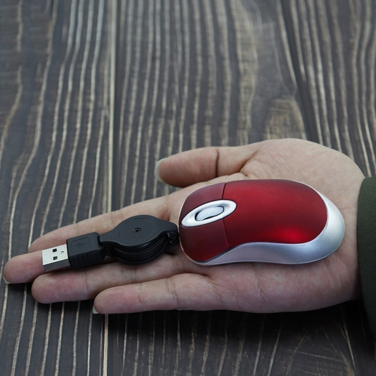 Mini Computer Mouse Retractable USB Cable Optical Ergonomic1600 DPI Portable Small Mice for Laptop(Red) - free shipping - PMc TechLife - Order now!