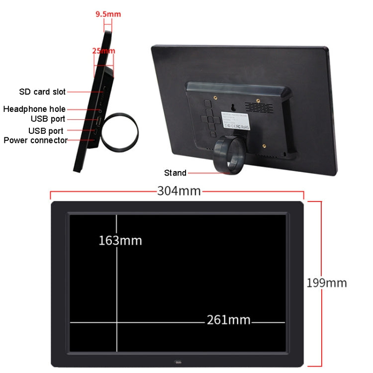 DPF-1201 12 inch 1280x800 Resolution Wall Mounted Advertising Machine LCD Electronic Photo Frame, Plug:EU Plug(Black) - 11-15 inch by PMC TechLife | Online Shopping South Africa | PMC TechLife | Buy Now Pay Later Mobicred