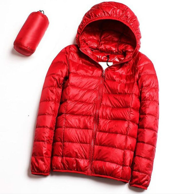 Casual Ultra Light White Duck Down Jacket Women Autumn Winter Warm Coat Hooded Parka, Size:M(Red) - Down Jacket by PMC Jewellery | Online Shopping South Africa | PMC Jewellery