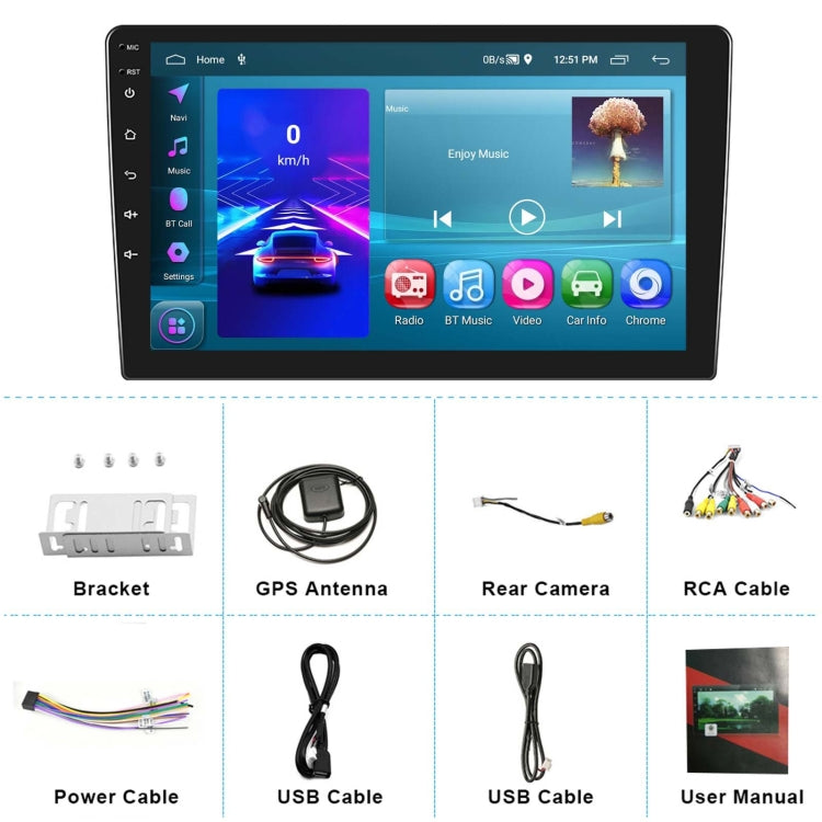 A3196 10 Inch Car Android Large Screen Navigation Central Control Screen 2+64G Player with CarPlay, Style:Standard - Car MP3 & MP4 & MP5 by PMC Jewellery | Online Shopping South Africa | PMC Jewellery | Buy Now Pay Later Mobicred