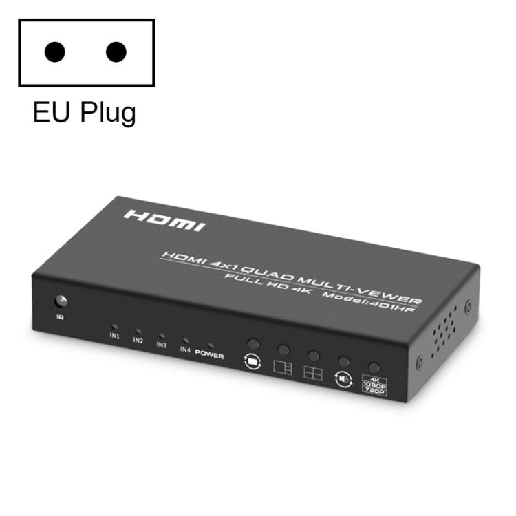 FJGEAR FJ-401HF 4 In 1 Out 4K HDMI Splitter Supports Four Screen Segmentation, Plug Type:EU Plug(Black) - Splitter by FJGEAR | Online Shopping South Africa | PMC Jewellery | Buy Now Pay Later Mobicred