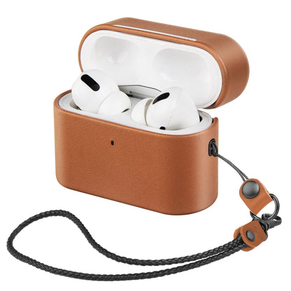 Wireless Earphone Protective Shell Leather Case Split Storage Box For Airpods Pro(Brown) - For AirPods Pro by PMC Jewellery | Online Shopping South Africa | PMC Jewellery | Buy Now Pay Later Mobicred