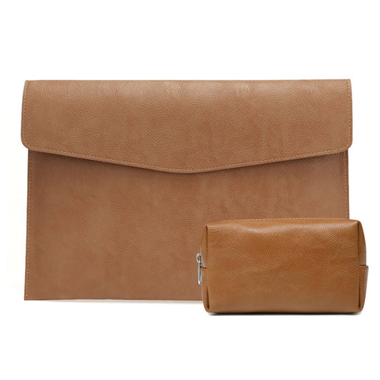 PU Leather Litchi Pattern Sleeve Case For 14 Inch Laptop, Style: Liner Bag + Power Bag  (Light Brown) - 14.1 inch by PMC Jewellery | Online Shopping South Africa | PMC Jewellery | Buy Now Pay Later Mobicred