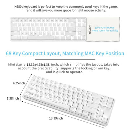 Ajazz K680T Mini USB Wired Dual-mode Charging 68-keys Laptop Bluetooth Mechanical Keyboard, Cable Length: 1.6m, Style:Black Shaft(White) - Wired Keyboard by Ajazz | Online Shopping South Africa | PMC Jewellery | Buy Now Pay Later Mobicred