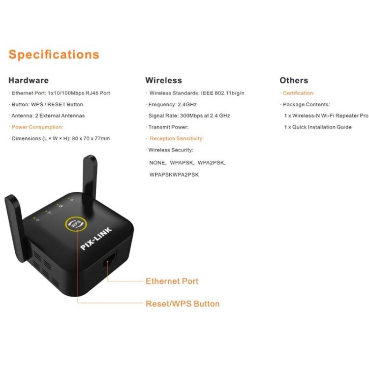 PIX-LINK WR22 300Mbps Wifi Wireless Signal Amplification Enhancement Extender, Plug Type:US Plug(Black) - Wireless Routers by PIX-LINK | Online Shopping South Africa | PMC Jewellery | Buy Now Pay Later Mobicred