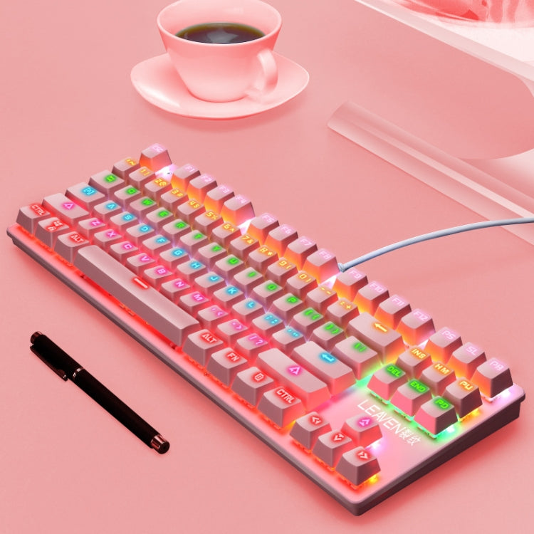 LEAVEN K550 87 Keys Green Shaft Gaming Athletic Office Notebook Punk Mechanical Keyboard, Cable Length: 1.8m(Pink) - Wired Keyboard by PMC Jewellery | Online Shopping South Africa | PMC Jewellery | Buy Now Pay Later Mobicred