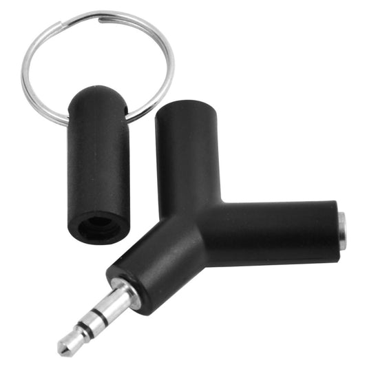 Mini Y Shaped 3.5mm Male to Double 3.5mm Female Jack Audio Headset Adapter Connector Keychain(Black) - Splitter Adapter by PMC Jewellery | Online Shopping South Africa | PMC Jewellery