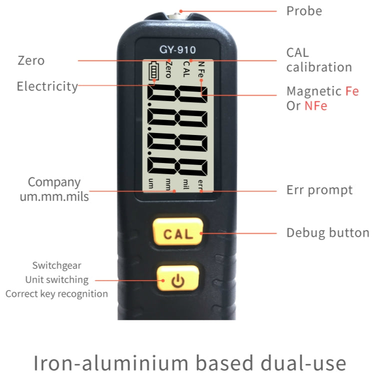 RICHMETERS GY910 Coating Thickness Gauge Metal Probe FE + NFE Iron and Aluminum Dual Use - Coating Thickness Gauge by RICHMETERS | Online Shopping South Africa | PMC Jewellery | Buy Now Pay Later Mobicred