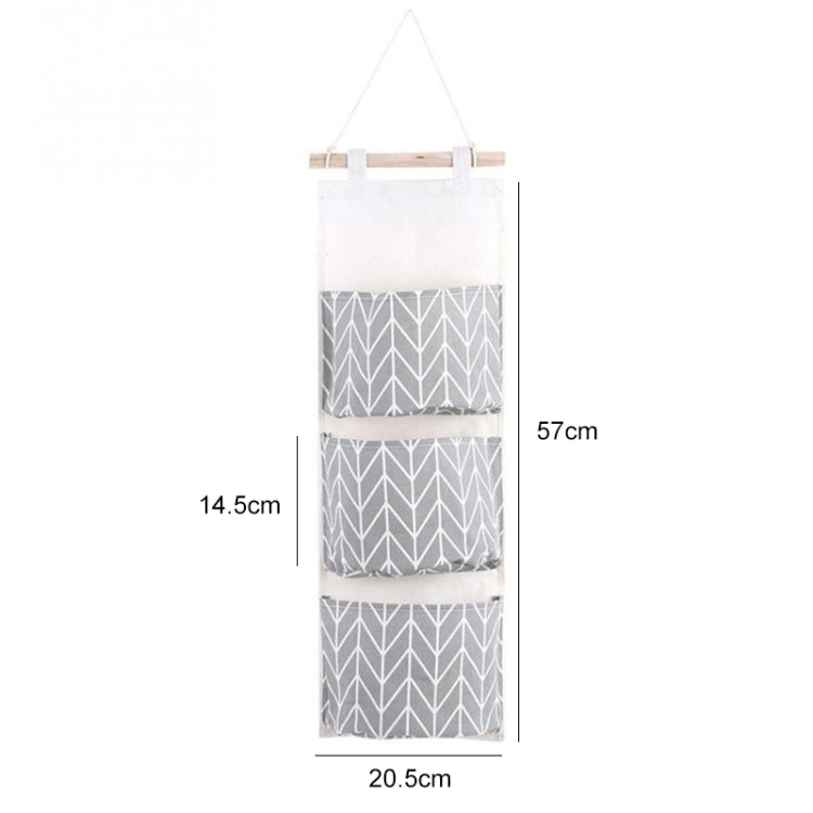 3-Pockets Cotton Linen Wall Hanging Door Pouch Bedroom Home Storage Pocket Hanging Bag(Gray) - Storage Bags by PMC Jewellery | Online Shopping South Africa | PMC Jewellery | Buy Now Pay Later Mobicred