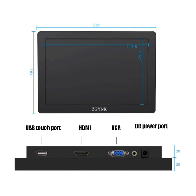 ZGYNK KQ101 HD Embedded Display Industrial Screen, Size: 10 inch, Style:Embedded - LCD Monitors by ZGYNK | Online Shopping South Africa | PMC Jewellery | Buy Now Pay Later Mobicred