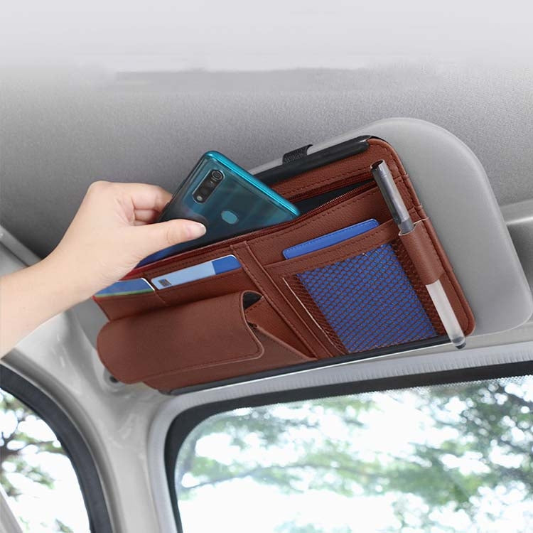 Car Sun Block Glasses Case Document Holder Car Plastic Frame Zipper Type Multi-Function Card Bag Storage Bag(Brown) - Sunglasses & Glasses Clips by PMC Jewellery | Online Shopping South Africa | PMC Jewellery | Buy Now Pay Later Mobicred