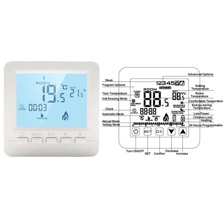 HY02B05-2BW  Programmable Wall-Hung Boiler Thermostat Temperature Controller - Thermostat & Thermometer by PMC Jewellery | Online Shopping South Africa | PMC Jewellery | Buy Now Pay Later Mobicred