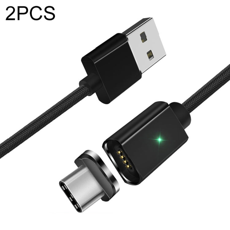 2 PCS ESSAGER Smartphone Fast Charging and Data Transmission Magnetic Cable with USB-C / Type-C Magnetic Head, Cable Length: 2m(Black) - Charging Cable & Head by PMC Jewellery | Online Shopping South Africa | PMC Jewellery