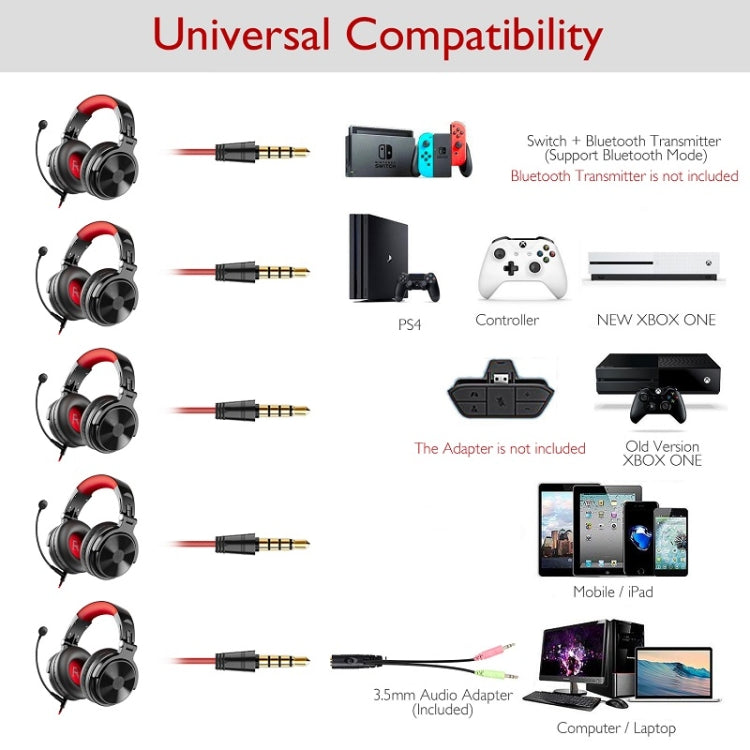 OneOdio Pro-M Headset Game Anchor Wire Headset With Bluetooth (Black & Red) - free shipping - PMC Jewellery - Order now!