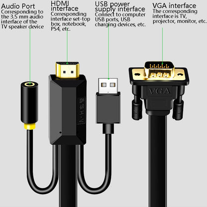 10m JH HV10 1080P HDMI to VGA Cable Projector TV Box Computer Notebook Industrial Display Adapter Cable - Cable by JH | Online Shopping South Africa | PMC Jewellery | Buy Now Pay Later Mobicred