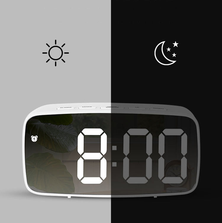 Mirror Bedside Alarm Clock Battery Plug-In Dual-Purpose LED Clock, Colour: Arc-shaped Black Shell (Mirror White Light) - free shipping - PMc TechLife - Order now!