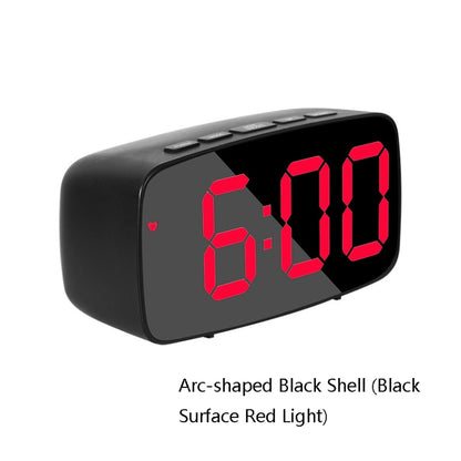 Mirror Bedside Alarm Clock Battery Plug-In Dual-Purpose LED Clock, Colour: Arc-shaped Black Shell (Black Surface Red Light) - Alarm Clocks by PMC Jewellery | Online Shopping South Africa | PMC Jewellery