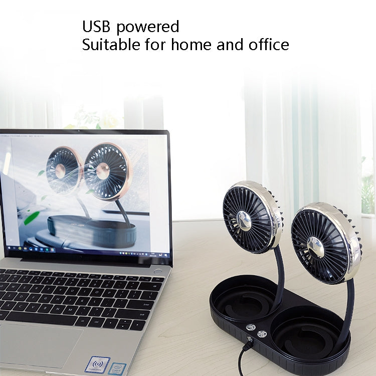 F303 Car USB Fan Car Shake Head Fan(Double Head Gold) - Heating & Fans by PMC Jewellery | Online Shopping South Africa | PMC Jewellery | Buy Now Pay Later Mobicred