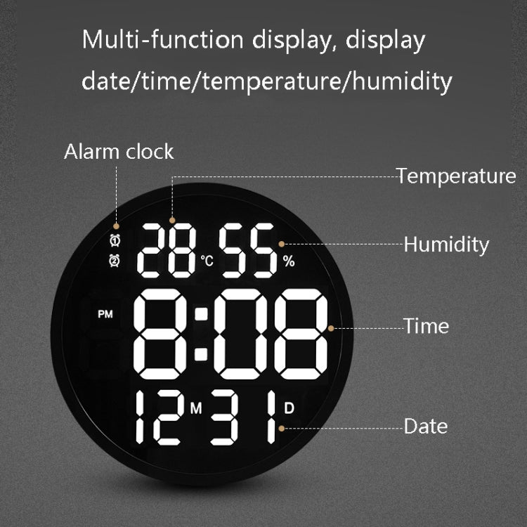 6620 12 Inch LED Simple Wall Clock Living Room Round Silent Digital Temperature And Humidity Electronic Clock(Black Frame EU Plug) - Wall Clock by PMC Jewellery | Online Shopping South Africa | PMC Jewellery