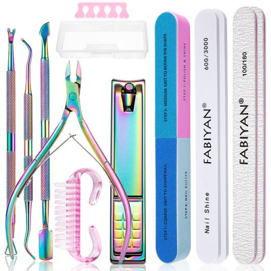 13 In 1 FABIYAN Color Titanium Nail Art Tool Set Dead Skin Shears Steel Push Nail File Pliers - Nail Clipper by PMC Jewellery | Online Shopping South Africa | PMC Jewellery | Buy Now Pay Later Mobicred