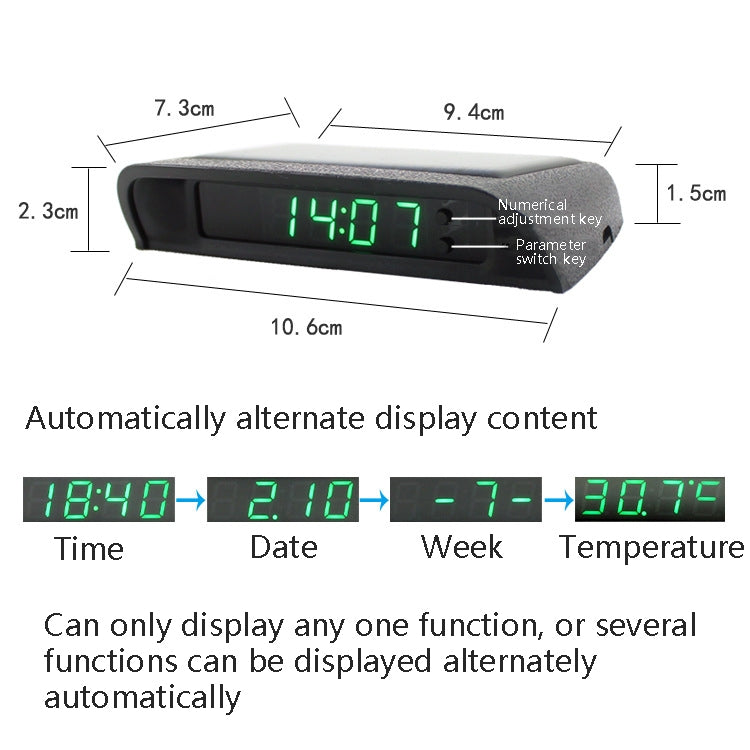 Solar Night Light Car Clock Automotive Electronic Clock Temperature Time+Date+Week+Temperature(Blue Light) - Clocks & Car Meters by PMC Jewellery | Online Shopping South Africa | PMC Jewellery | Buy Now Pay Later Mobicred