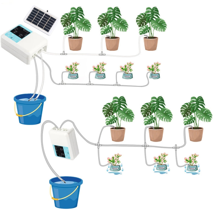 G89456 Solar Intelligent Voice Timing Automatic Flower Watering Device Lazy Plant Dripper, Specification: Double Pump 15 Sets 10M Tube(White) - Watering & Irrigation by PMc TechLife | Online Shopping South Africa | PMc TechLife | Buy Now Pay Later Mobicred