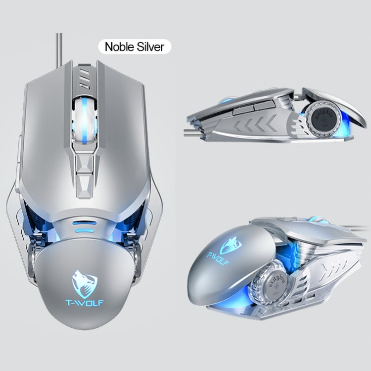 T-WOLF G530 USB Interface 7-Buttons 6400 DPI Wired Mouse Mechanical Gaming Macro Definition 4-Color Breathing Light Gaming Mouse, Cable Length: 1.5m( Silver) - Wired Mice by T-WOLF | Online Shopping South Africa | PMC Jewellery | Buy Now Pay Later Mobicred