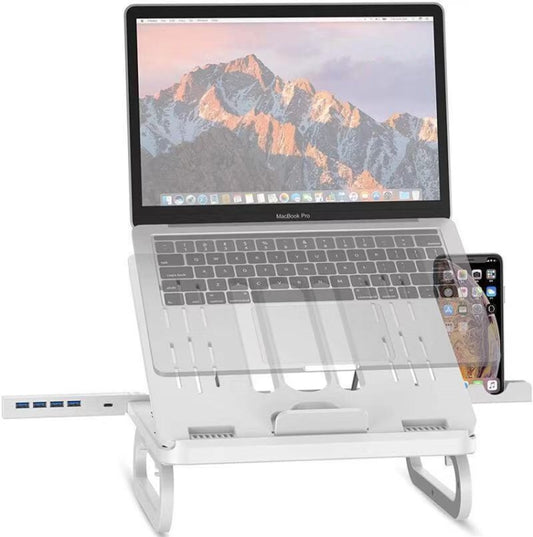 A23 Foldable Notebook Stand With 10-Speed Adjustment Computer Cooling Lifting Stand, Colour:  Detachable Accessories 3.0HUB (White) - Laptop Stand by PMC Jewellery | Online Shopping South Africa | PMC Jewellery | Buy Now Pay Later Mobicred