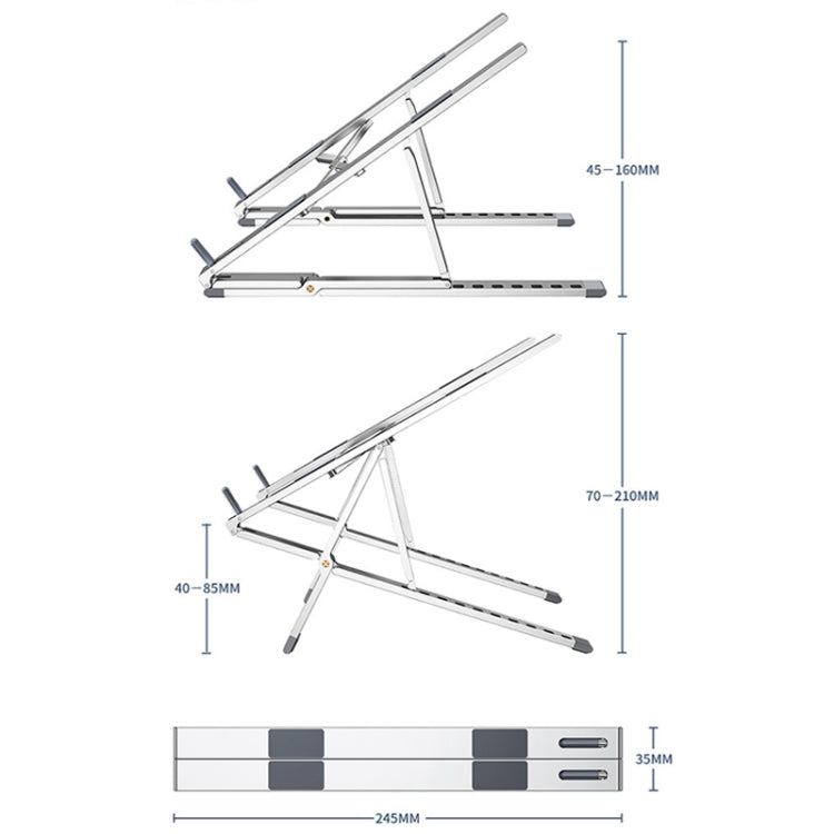 Oatsbasf Z02 Laptop Increasing Cooling Bracket Aluminum Alloy Desktop Adjustable Bracket(Silver) - Laptop Stand by Oatsbasf | Online Shopping South Africa | PMC Jewellery | Buy Now Pay Later Mobicred