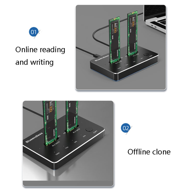 Blueendless M.2 Double Disk Mobile Hard Disk Base SATA / NVME Solid State Hard Disk Box, Colour: M.2 SATA (Gray + Blue) - HDD Enclosure by Blueendless | Online Shopping South Africa | PMC Jewellery