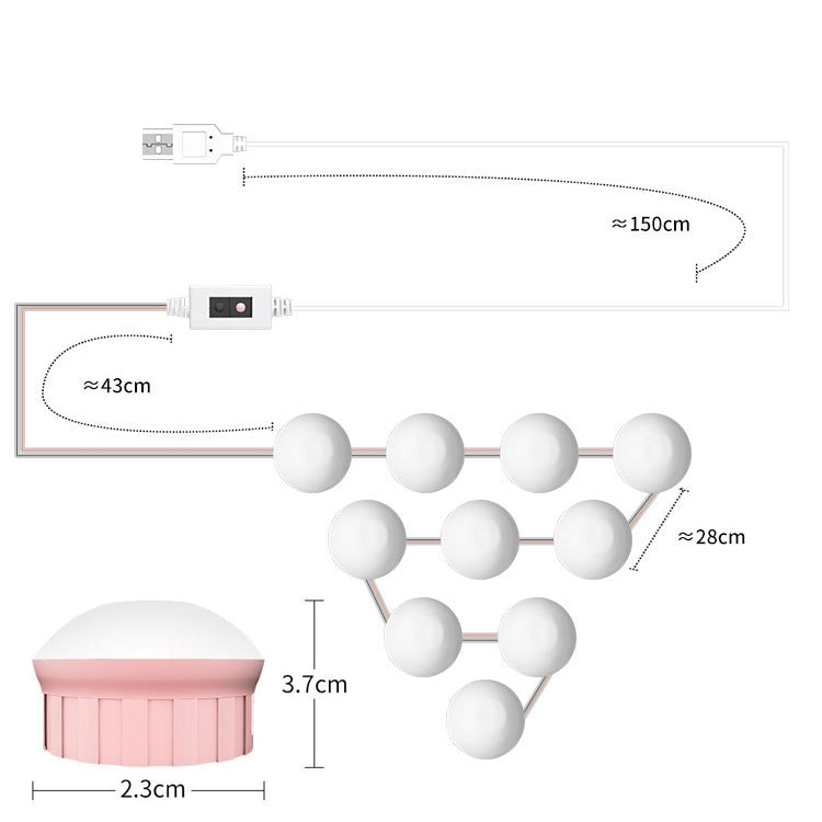 14 LEDs Mirror Front Light Dimmable Makeup Mirror USB Touch Control Light(White Light) - Night Lights by PMc TechLife | Online Shopping South Africa | PMc TechLife | Buy Now Pay Later Mobicred