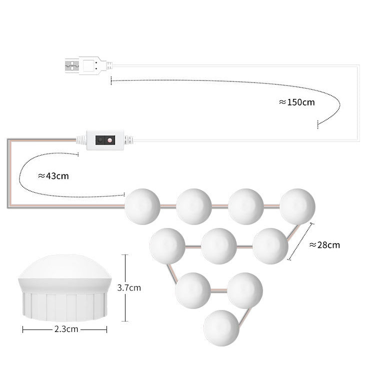 14 LEDs Cosmetic Room Bathroom Mirror Front Light USB Three-Color Dimming Light - Night Lights by PMc TechLife | Online Shopping South Africa | PMc TechLife | Buy Now Pay Later Mobicred