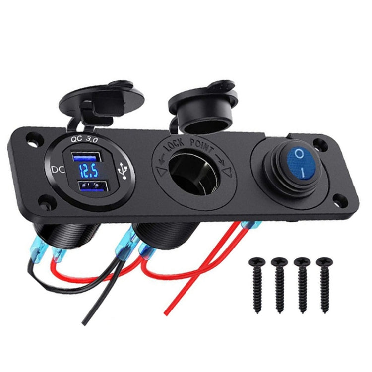 12-24V Car Ship Waterproof USB Charging Cigarette Lighter Master 3 In 1 Combined Panel Switch(Blue Light) - Car Switches by PMC Jewellery | Online Shopping South Africa | PMC Jewellery | Buy Now Pay Later Mobicred