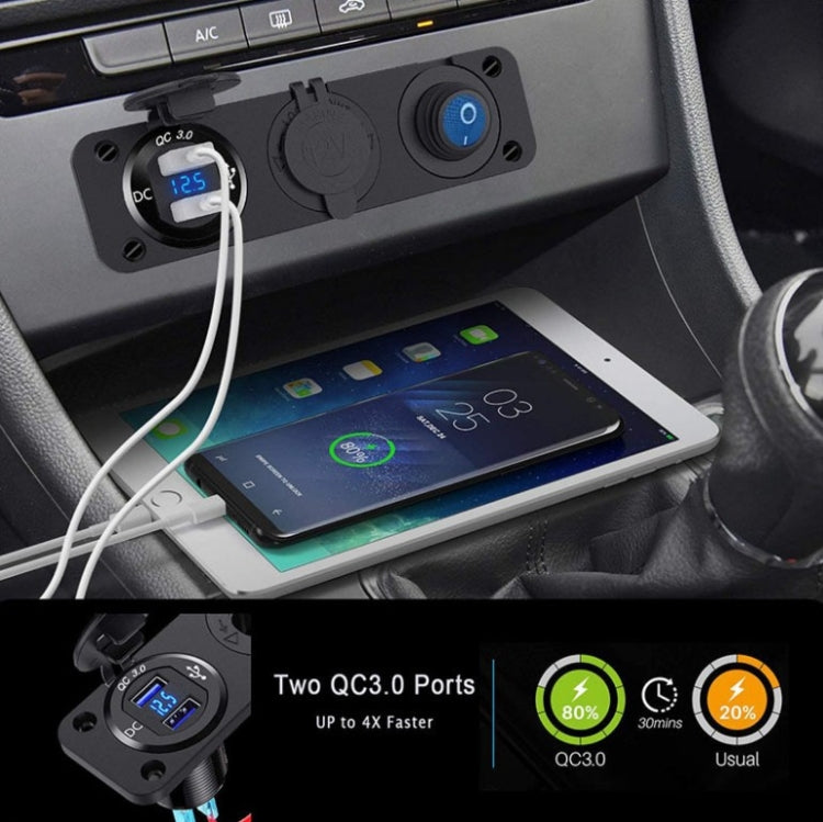 12-24V Car Ship Waterproof USB Charging Cigarette Lighter Master 3 In 1 Combined Panel Switch(Blue Light) - Car Switches by PMC Jewellery | Online Shopping South Africa | PMC Jewellery | Buy Now Pay Later Mobicred