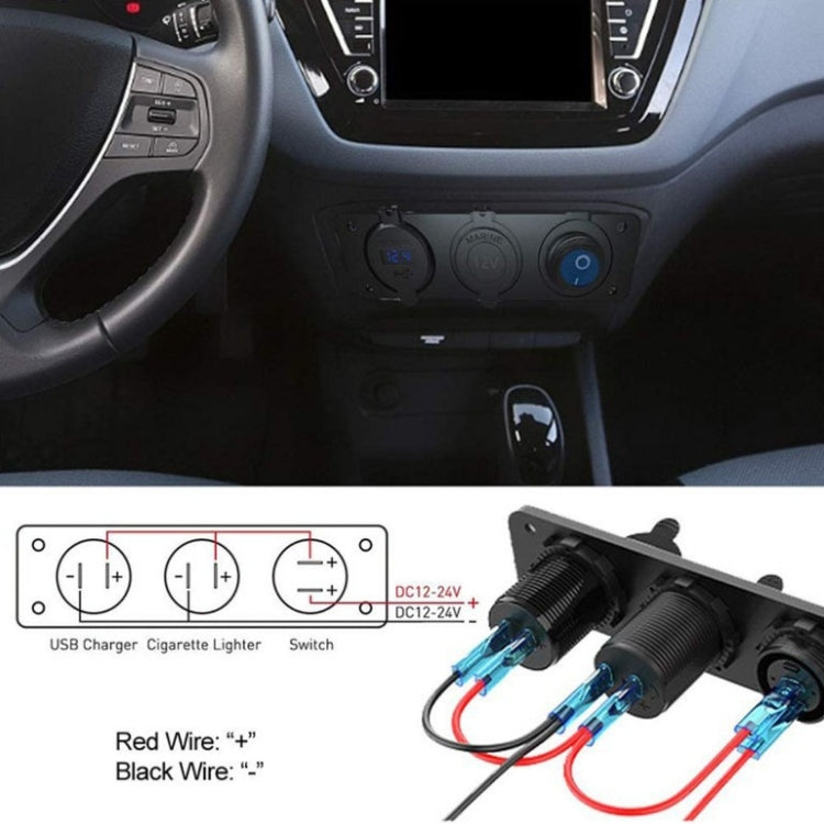 12-24V Car Ship Waterproof USB Charging Cigarette Lighter Master 3 In 1 Combined Panel Switch(Blue Light) - Car Switches by PMC Jewellery | Online Shopping South Africa | PMC Jewellery | Buy Now Pay Later Mobicred