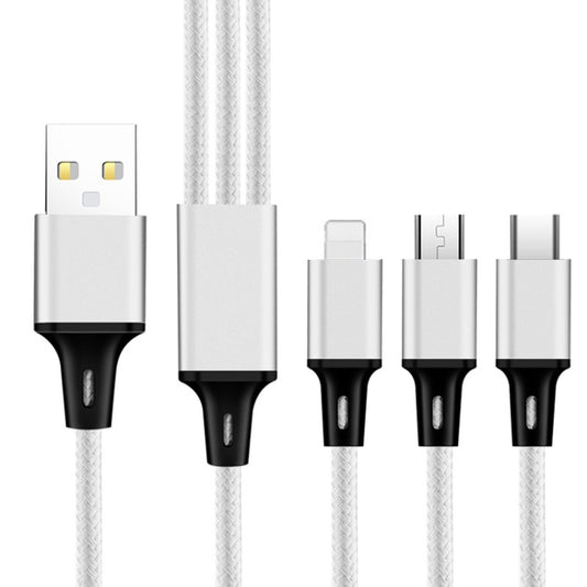 2 PCS ZZ034 USB To 8 Pin + USB-C / Type-C + Micro USB 3 In 1 Fast Charging Cable, Style: Mini-Silver - Multifunction Cable by PMC Jewellery | Online Shopping South Africa | PMC Jewellery | Buy Now Pay Later Mobicred