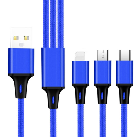 2 PCS ZZ034 USB To 8 Pin + USB-C / Type-C + Micro USB 3 In 1 Fast Charging Cable, Style: Mini-Blue - Multifunction Cable by PMC Jewellery | Online Shopping South Africa | PMC Jewellery | Buy Now Pay Later Mobicred